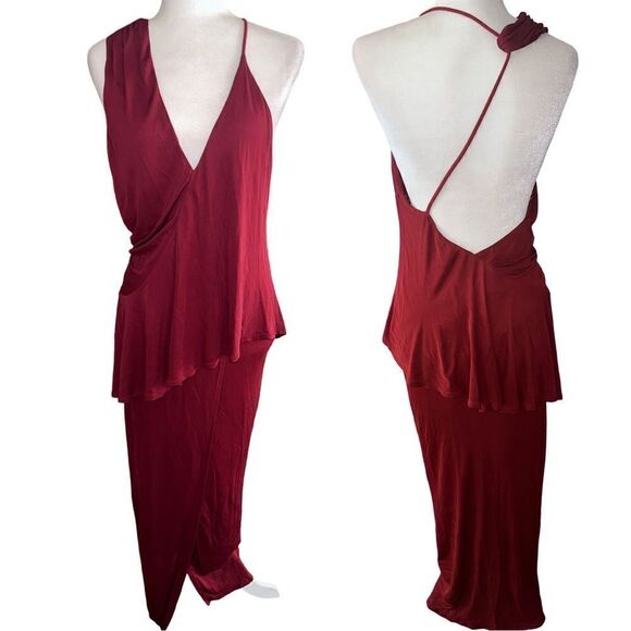 REISS | NWTs Xena Strappy Open Back Burgundy Wine Cocktail Dress Size 6 - Picture 2 of 4